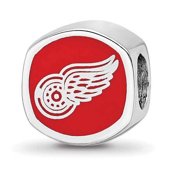 Sterling Silver Rhodium-plated NHL LogoArt Detroit Red Wings Double Logo Enameled Bead