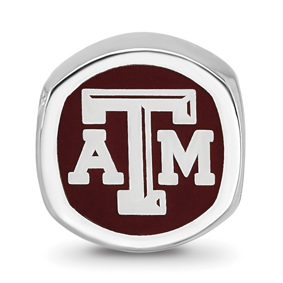 Sterling Silver Rhodium-plated LogoArt Texas A and M University Enameled Double Logo Bead