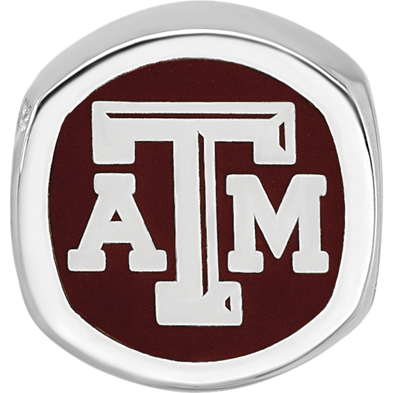 Sterling Silver Rhodium-plated LogoArt Texas A and M University Enameled Double Logo Bead