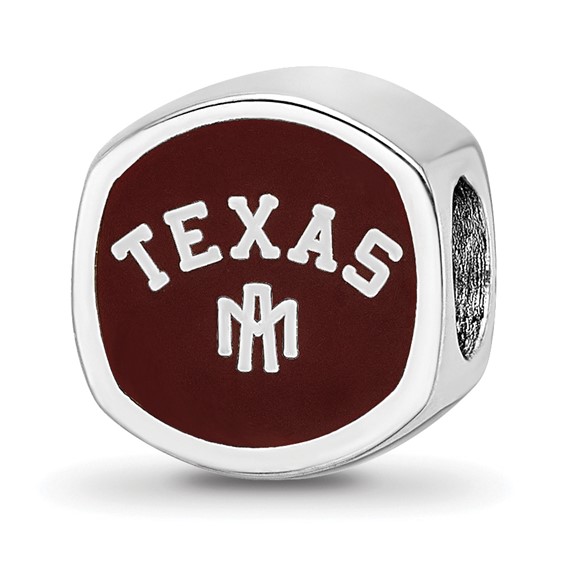 Sterling Silver Rhodium-plated LogoArt Texas A and M University Enameled Double Logo Bead