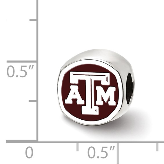 Sterling Silver Rhodium-plated LogoArt Texas A and M University Enameled Double Logo Bead