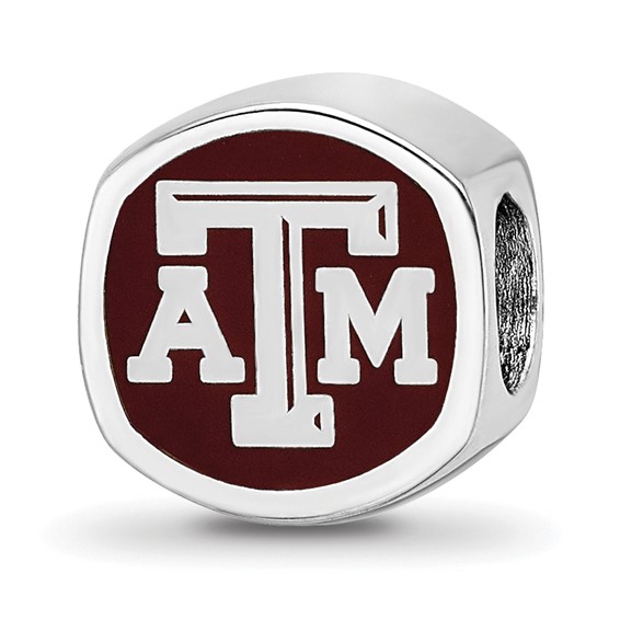 Sterling Silver Rhodium-plated LogoArt Texas A and M University Enameled Double Logo Bead