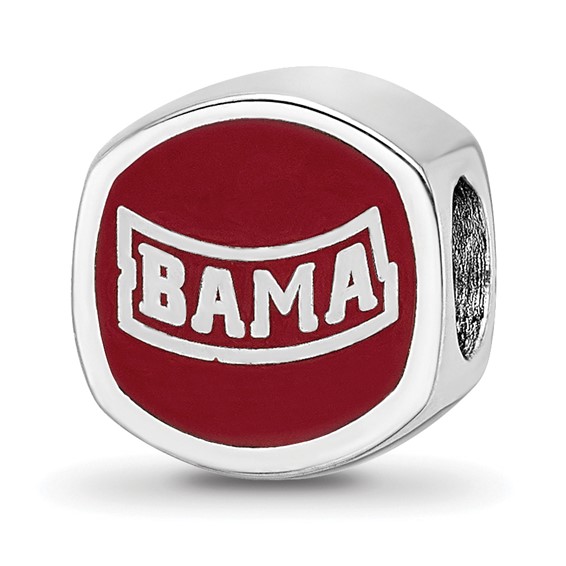 Sterling Silver Rhodium-plated LogoArt University of Alabama Enameled Double Logo Bead