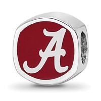 Sterling Silver Rhodium-plated LogoArt University of Alabama Enameled Double Logo Bead view 1