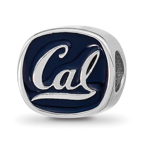 Sterling Silver Rhodium-plated LogoArt University of California Berkeley Bear Cal Double Logo Enameled Bead