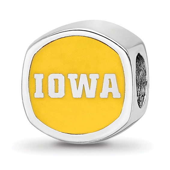 Sterling Silver Rhodium-plated LogoArt University of Iowa Double Logo Enameled Bead