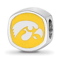 Sterling Silver Rhodium-plated LogoArt University of Iowa Double Logo Enameled Bead view 1