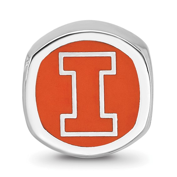 Sterling Silver Rhodium-plated LogoArt University Of Illinois Double Logo Enameled Bead