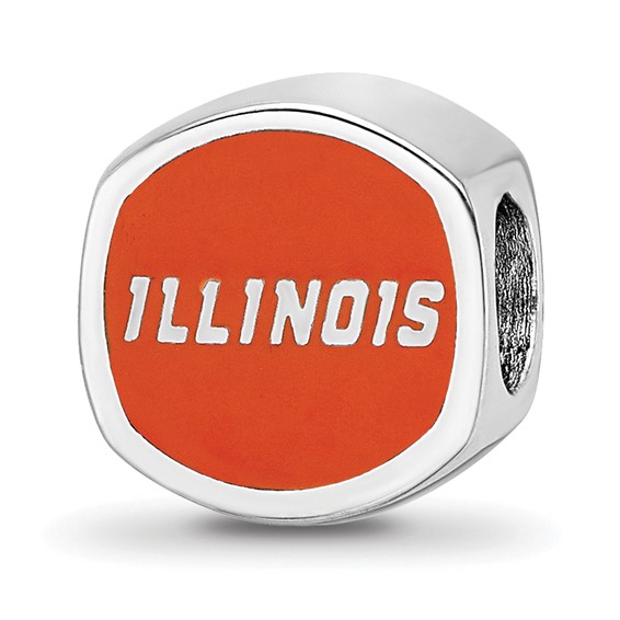 Sterling Silver Rhodium-plated LogoArt University Of Illinois Double Logo Enameled Bead
