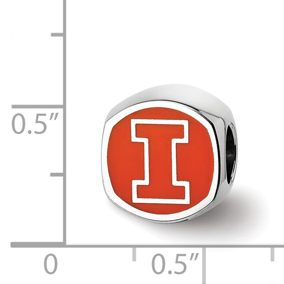 Sterling Silver Rhodium-plated LogoArt University Of Illinois Double Logo Enameled Bead