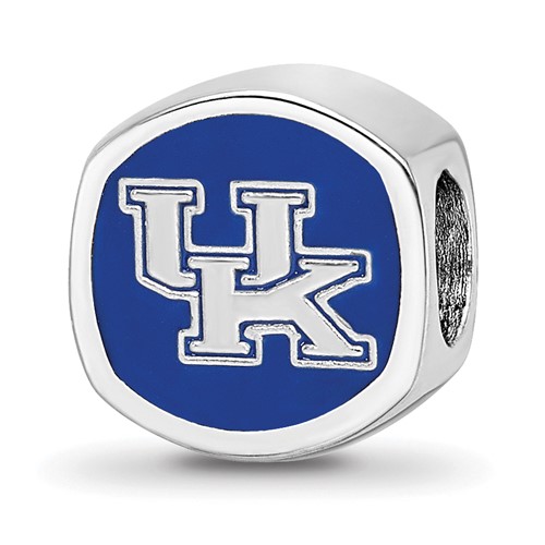 Sterling Silver Rhodium-plated LogoArt University of Kentucky U-k Enameled Bead