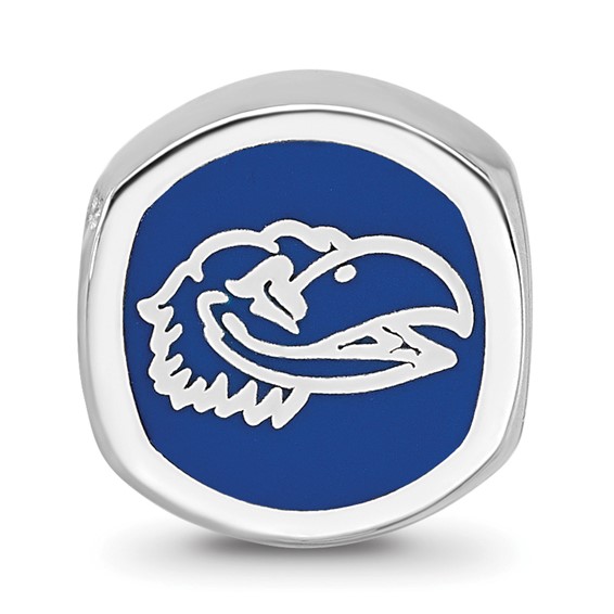 Sterling Silver Rhodium-plated LogoArt University of Kansas Enameled Double Logo Bead