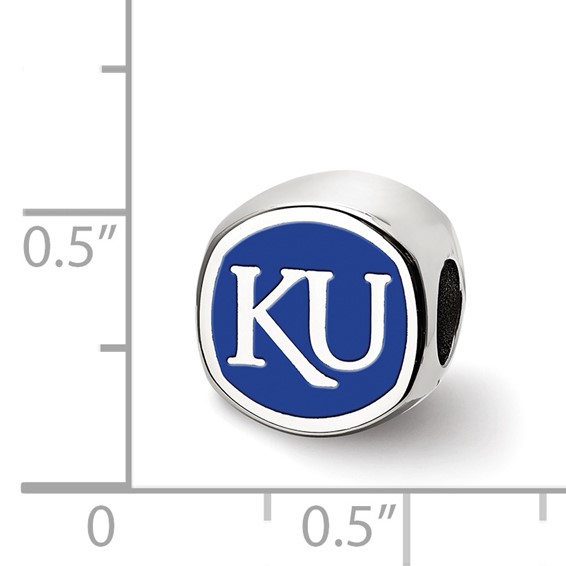 Sterling Silver Rhodium-plated LogoArt University of Kansas Enameled Double Logo Bead