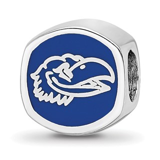 Sterling Silver Rhodium-plated LogoArt University of Kansas Enameled Double Logo Bead