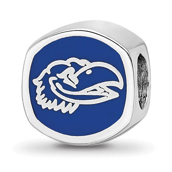 Sterling Silver Rhodium-plated LogoArt University of Kansas Enameled Double Logo Bead