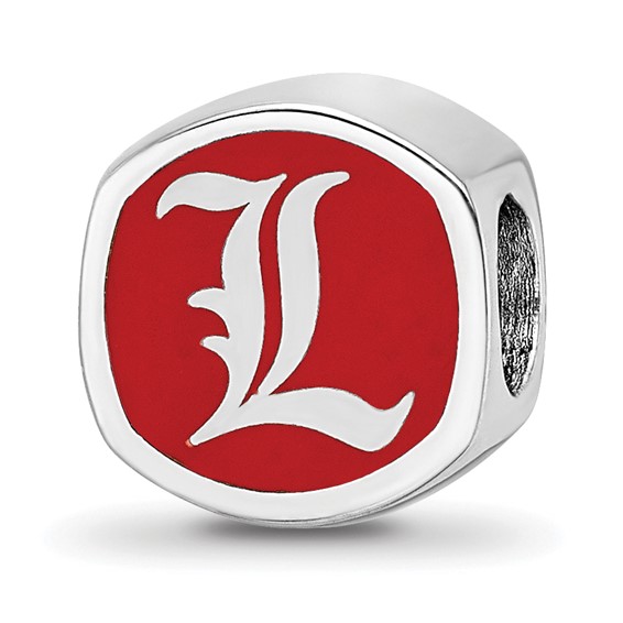 Sterling Silver Rhodium-plated LogoArt University of Louisville Double Logo Enameled Bead