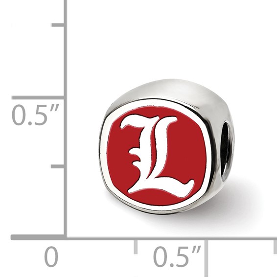 Sterling Silver Rhodium-plated LogoArt University of Louisville Double Logo Enameled Bead