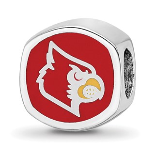 Sterling Silver Rhodium-plated LogoArt University of Louisville Double Logo Enameled Bead