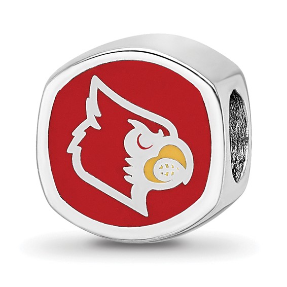 Sterling Silver Rhodium-plated LogoArt University of Louisville Double Logo Enameled Bead