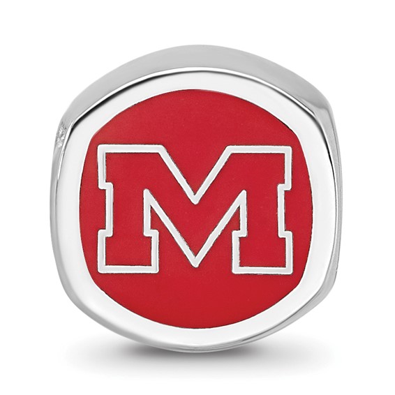 Sterling Silver Rhodium-plated LogoArt University of Mississippi Enameled Double Logo Bead