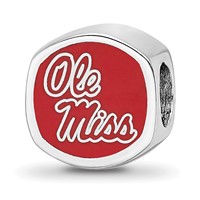 Sterling Silver Rhodium-plated LogoArt University of Mississippi Enameled Double Logo Bead view 5