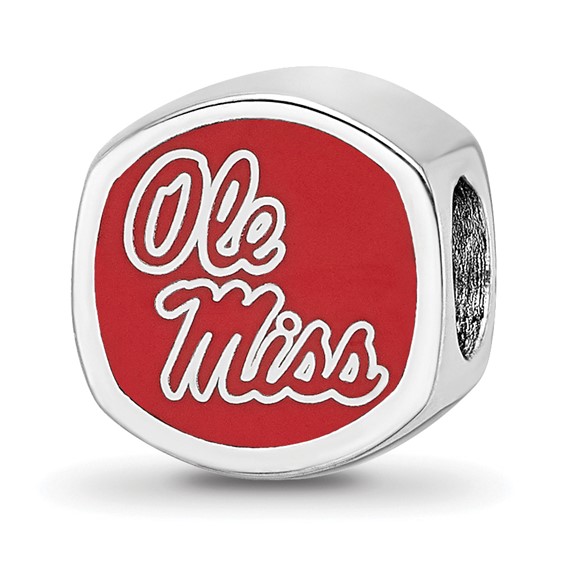 Sterling Silver Rhodium-plated LogoArt University of Mississippi Enameled Double Logo Bead