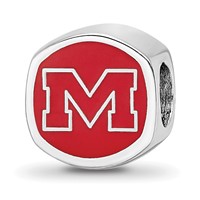 Sterling Silver Rhodium-plated LogoArt University of Mississippi Enameled Double Logo Bead view 1