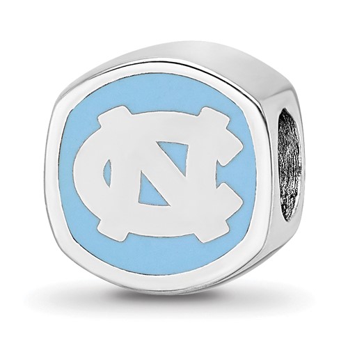Sterling Silver Rhodium-plated LogoArt University of North Carolina Double Logo Enameled Bead