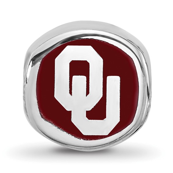 Sterling Silver Rhodium-plated LogoArt University of Oklahoma Double Logo Enameled Bead