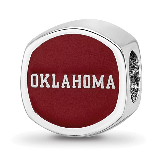 Sterling Silver Rhodium-plated LogoArt University of Oklahoma Double Logo Enameled Bead