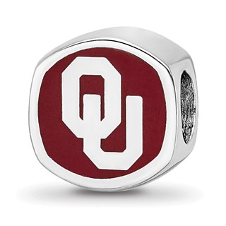 Sterling Silver Rhodium-plated LogoArt University of Oklahoma Double Logo Enameled Bead