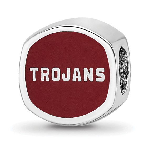 Sterling Silver Rhodium-plated LogoArt University of Southern California Double Logo Enameled Bead