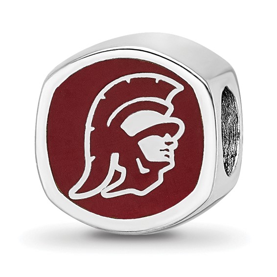 Sterling Silver Rhodium-plated LogoArt University of Southern California Double Logo Enameled Bead