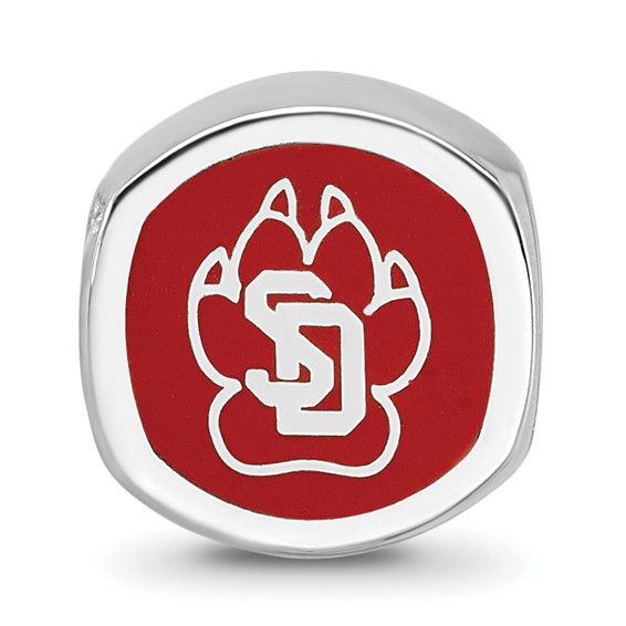 Sterling Silver Rhodium-plated LogoArt University of South Dakota S-D Pawprint 2-sided Enameled Bead