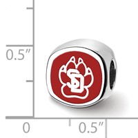Sterling Silver Rhodium-plated LogoArt University of South Dakota S-d Pawprint 2-sided Enameled Bead view 3