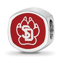 Sterling Silver Rhodium-plated LogoArt University of South Dakota S-d Pawprint 2-sided Enameled Bead view 1