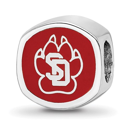 Sterling Silver Rhodium-plated LogoArt University of South Dakota S-d Pawprint 2-sided Enameled Bead