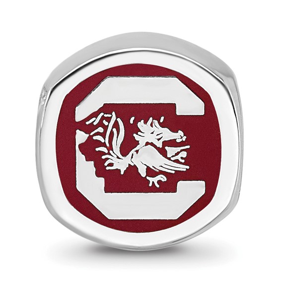 Sterling Silver Rhodium-plated LogoArt University of South Carolina Enameled Logo Bead
