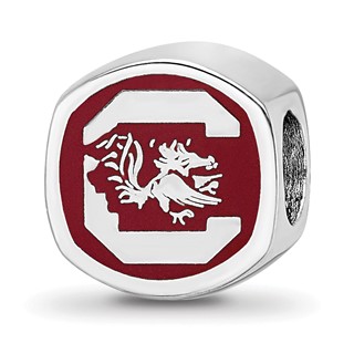 Sterling Silver Rhodium-plated LogoArt University of South Carolina Enameled Logo Bead
