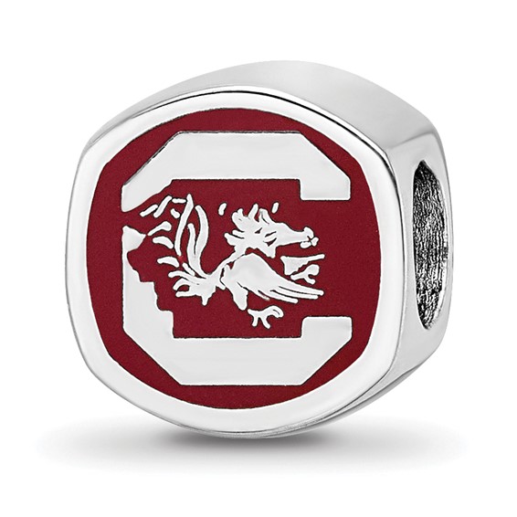 Sterling Silver Rhodium-plated LogoArt University of South Carolina Enameled Logo Bead