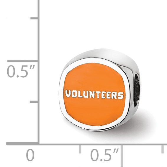 Sterling Silver Rhodium-plated LogoArt University of Tennessee Enameled Double Logo Bead