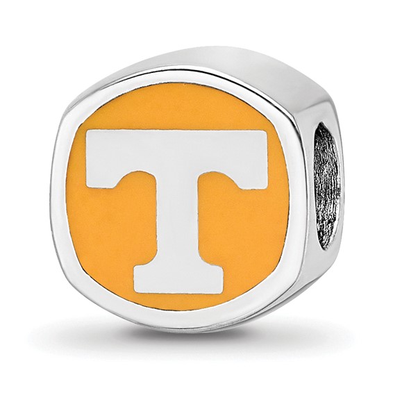 Sterling Silver Rhodium-plated LogoArt University of Tennessee Enameled Double Logo Bead
