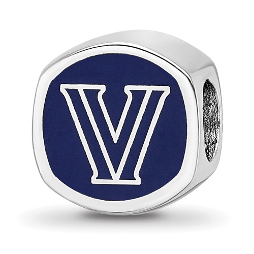 Sterling Silver Rhodium-plated LogoArt Villanova University Enameled Double Logo Bead