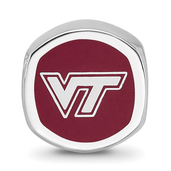 Sterling Silver Rhodium-plated LogoArt Virginia Tech V-T Enameled Double Logo Bead