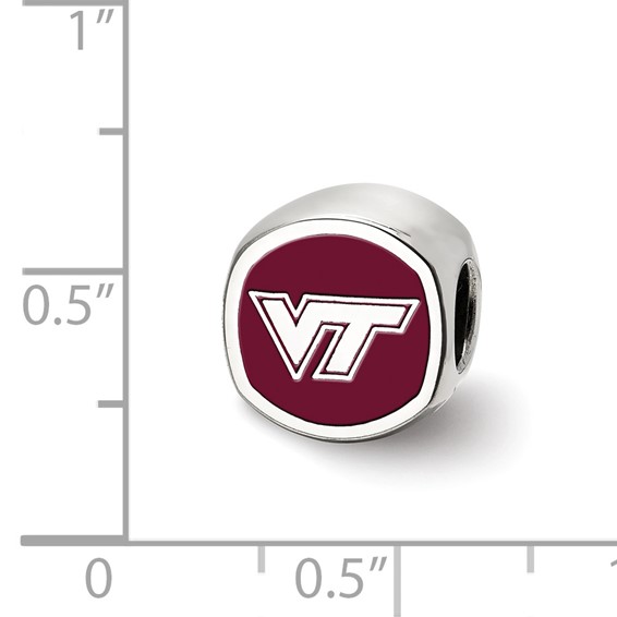 Sterling Silver Rhodium-plated LogoArt Virginia Tech V-T Enameled Double Logo Bead