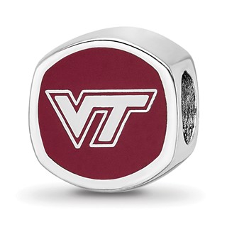 Sterling Silver Rhodium-plated LogoArt Virginia Tech V-T Enameled Double Logo Bead