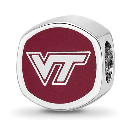 Sterling Silver Rhodium-plated LogoArt Virginia Tech V-t Enameled Double Logo Bead