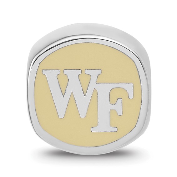 Sterling Silver Rhodium-plated LogoArt Wake Forest University Double Logo Enameled Bead
