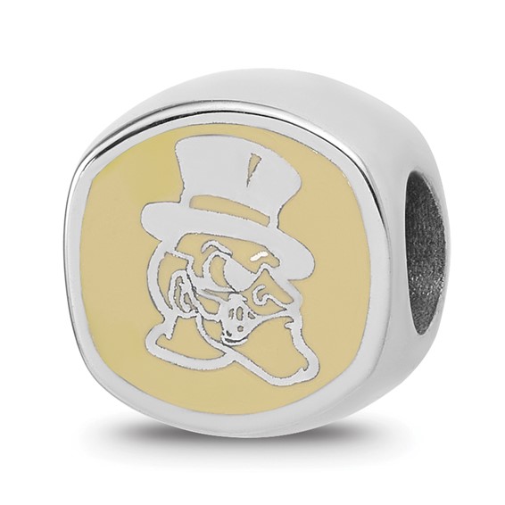 Sterling Silver Rhodium-plated LogoArt Wake Forest University Double Logo Enameled Bead