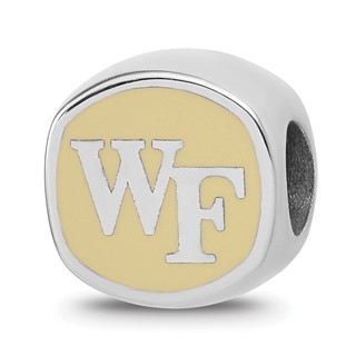 Sterling Silver Rhodium-plated LogoArt Wake Forest University Double Logo Enameled Bead
